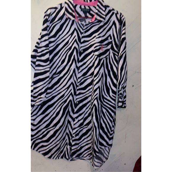Lauren Ralph Lauren pajamas women’s XL monogram long sleeve zebra button sleep s - Picture 5 of 8